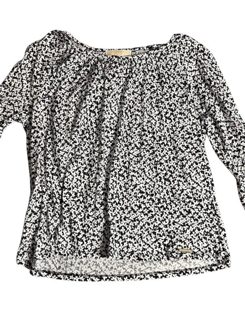 MICHAEL Michael Kors Black & White Floral Scoop Neck Top with Bell Sleeves - Picture 6 of 7